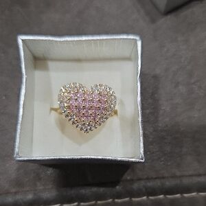 Gold Filled and Zirconia  Pink Heart Ring Size 7